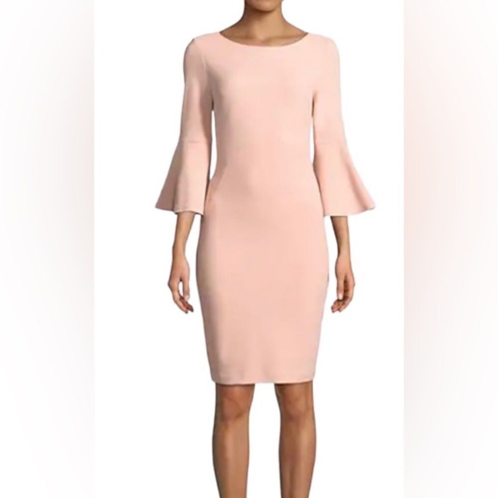 🛍️ Calvin Klein Blush Pink Midi Sheath Dress with Bell Sleeves